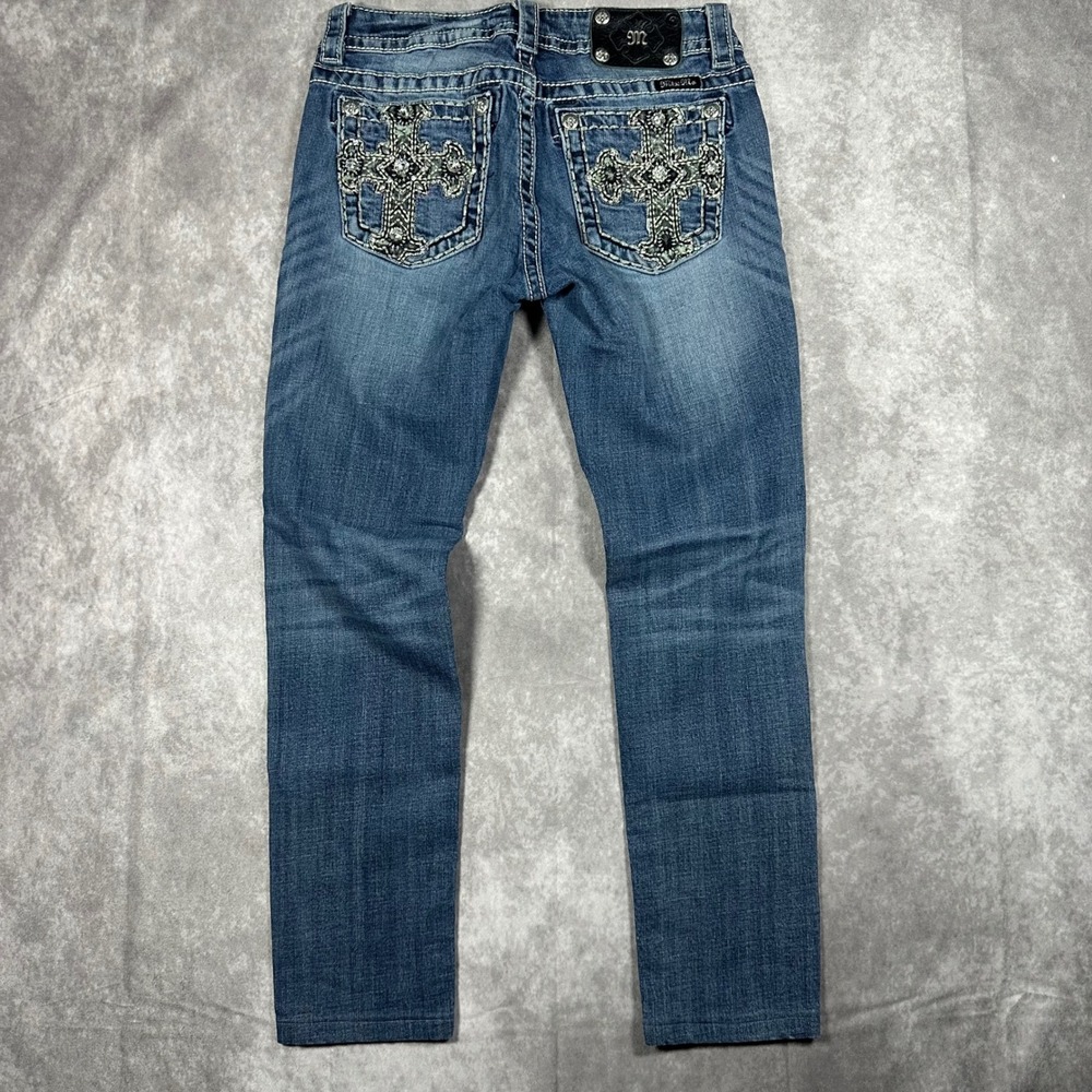 Miss Me Skinny Jeans Womens 28 Medium Wash Camo Embellished Cross Rhinestone Y2K